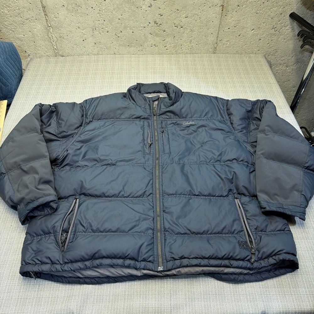 Cabelas 650 Goose Down Puffer Jacket Mens 3XL Tall Blue 3XLT Outdoors Winter